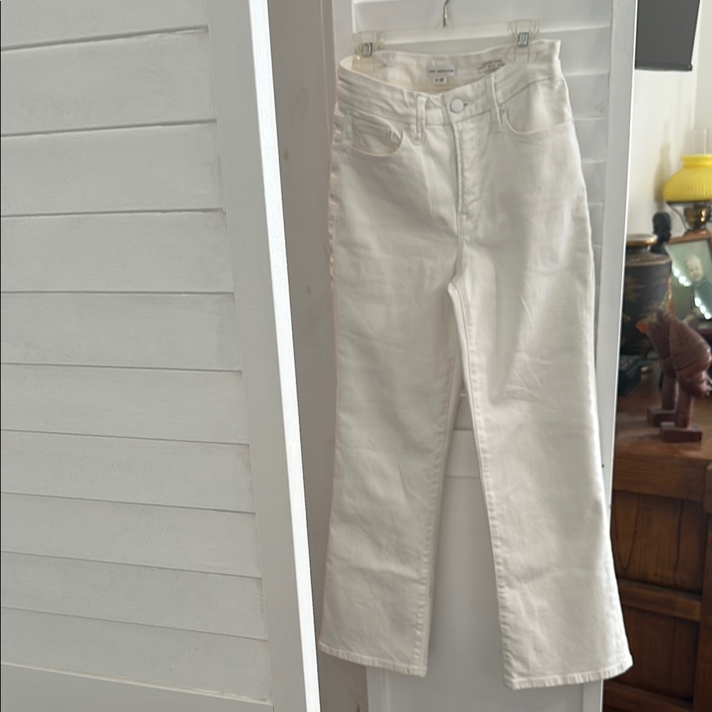 Good American Cream Crop Mini Boot Jeans